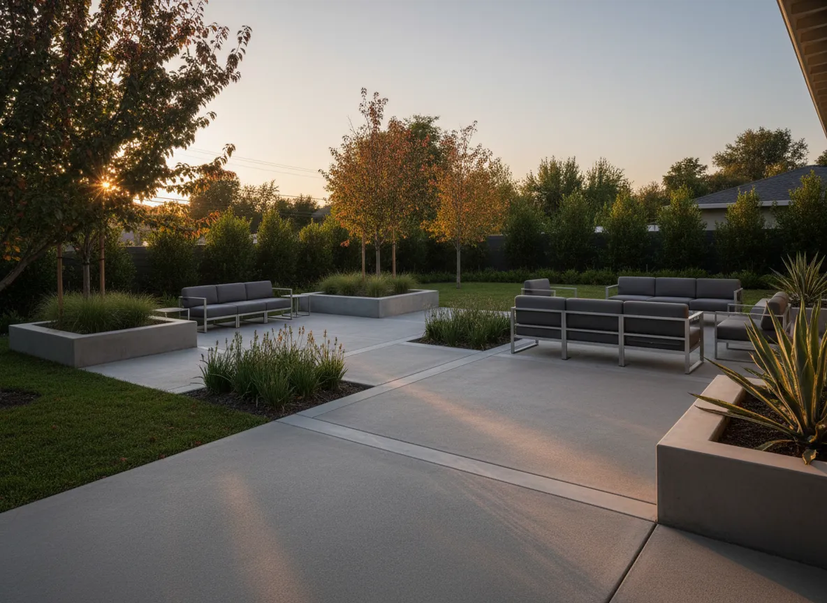 Backyard concrete patio and outdoor living space